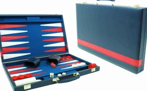 Hot Games Backgammon Blauw Met Rode Bies (38 Cm) Clearance