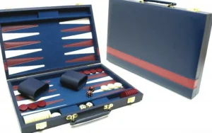 Hot Games Backgammonkoffer Blauw Met Rode Bies (46 Cm) Fashion