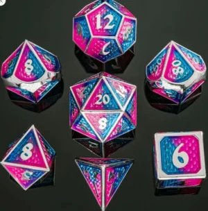 Hymgho Behemoth Silver W/Pink & Blue Solid Metal Dice Set (7) Flash Sale