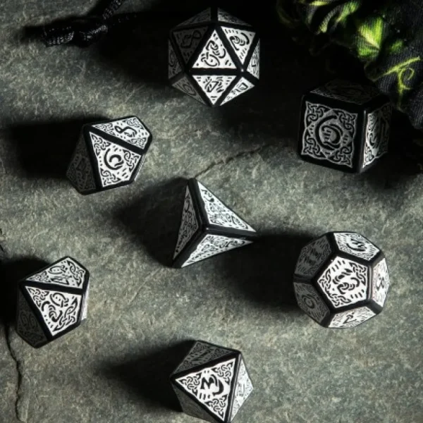 Q Workshop Celtic 3D Revised Black & White Dice Set Hot
