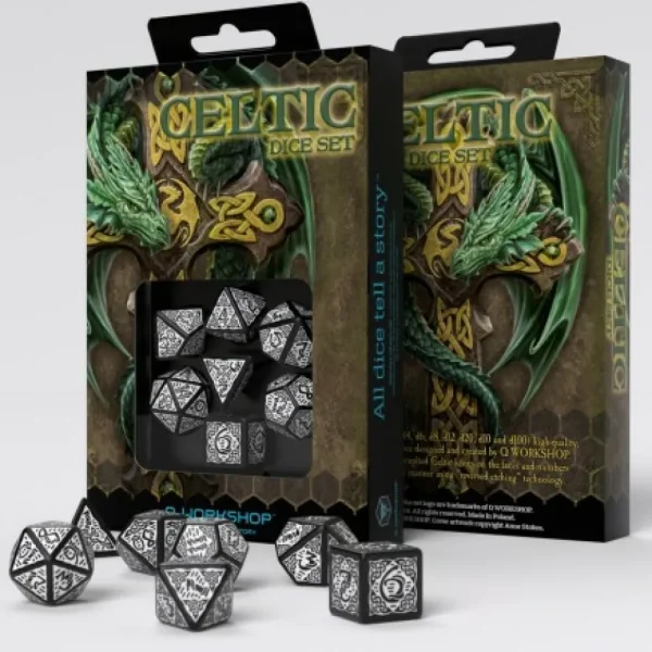 Q Workshop Celtic 3D Revised Black & White Dice Set Hot