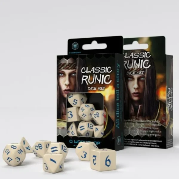 Q Workshop Classic Runic Beige & Blue Dice Set (7) Flash Sale