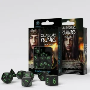 Q Workshop Classic Runic Black & Green Dice Set (7) Hot