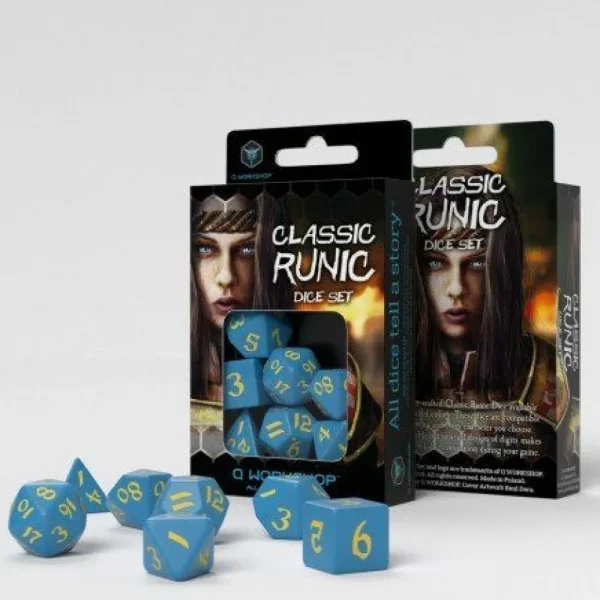 Q Workshop Classic Runic Blue & Yellow Dice Set (7) Fashion