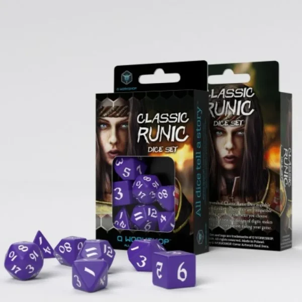 Q Workshop Classic Runic Purple & White Dice Set (7) New