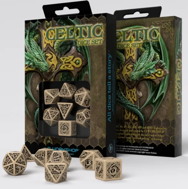 Q-Workshop Dice Set Celtic - Revised Beige & Black Flash Sale