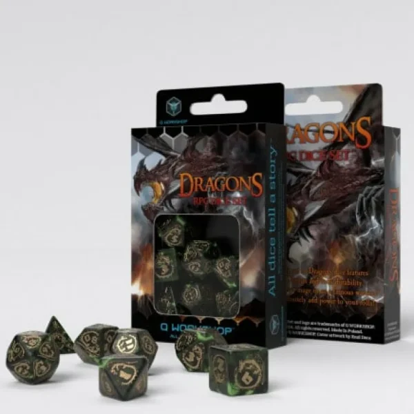 Q Workshop Dragons Bottle Green & Gold Dice Set (7) Hot