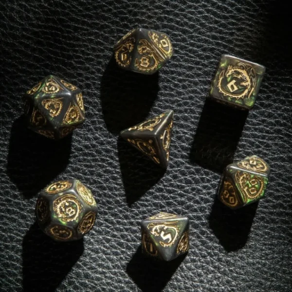 Q Workshop Dragons Bottle Green & Gold Dice Set (7) Hot