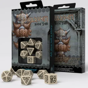Q Workshop Dwarven Beige & Black Dice Set (7) Store