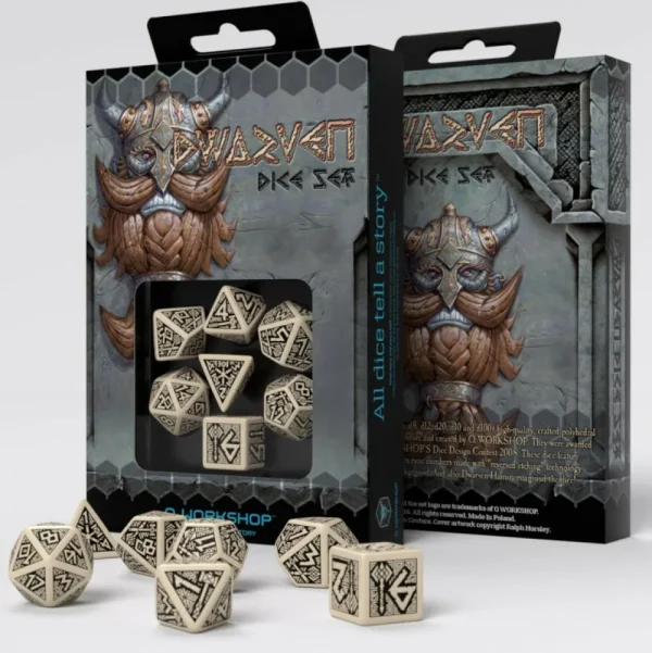Q Workshop Dwarven Beige & Black Dice Set (7) Store