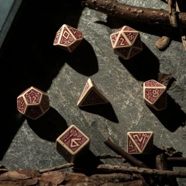 Q Workshop Dwarven Beige & Burgundy Dice Set (7) Cheap