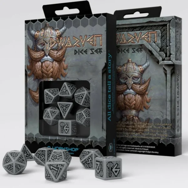 Q Workshop Dwarven Gray & Black Dice Set (7) Sale
