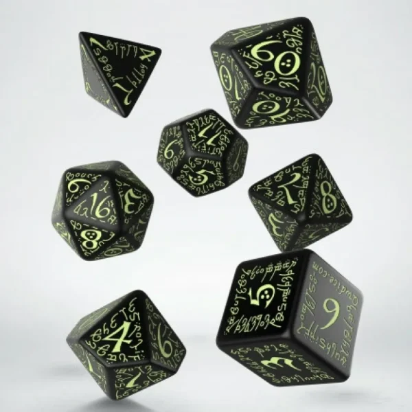 Q Workshop Elvish Black & Glow-In-The-Dark Dice Set (7) Clearance