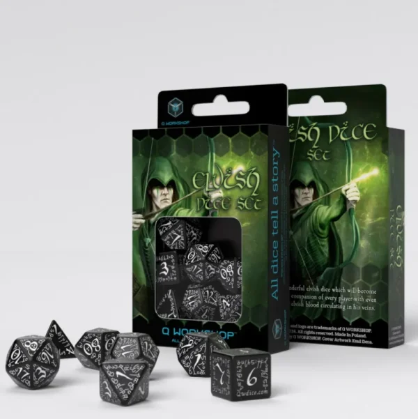 Q Workshop Elvish Black & White Dice Set (7) Best