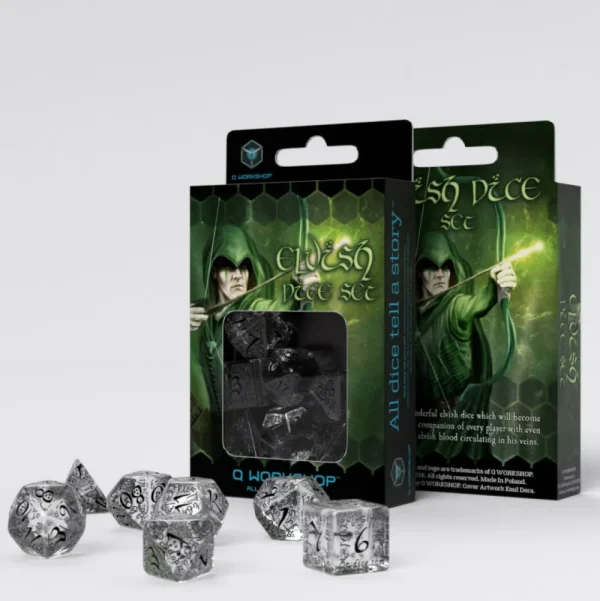 Q Workshop Elvish Translucent & Black Dice Set (7) Fashion