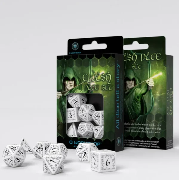 Q Workshop Elvish White & Black Dice Set (7) Clearance