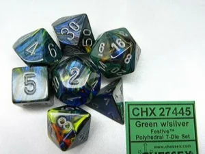 Chessex Festive Green/Silver Polydice Dobbelsteen Set (7 Stuks) Outlet