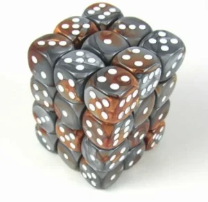 Chessex Gemini Copper - Steel/White D6 12Mm Dobbelsteen Set (36 Stuks) Shop