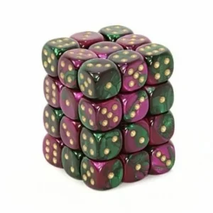 Chessex Gemini Green-Purple/Gold D6 12Mm Dobbelsteen Set (36 Stuks) New