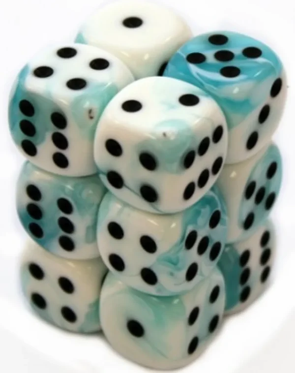 Chessex Gemini White-Teal/Black D6 16Mm Dobbelsteen Set (12 Stuks) Cheap