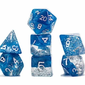 Gate Keeper Games Halfsies Dice - Glitter Edition - Blue (7 Dice Set) Hot