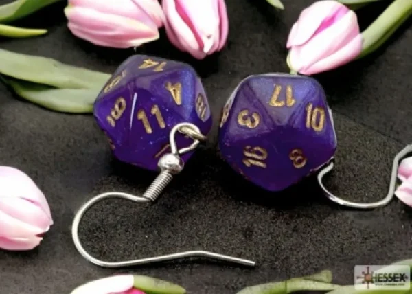 Chessex Hook Earrings Borealis Royal Purple Mini-Poly D20 Outlet
