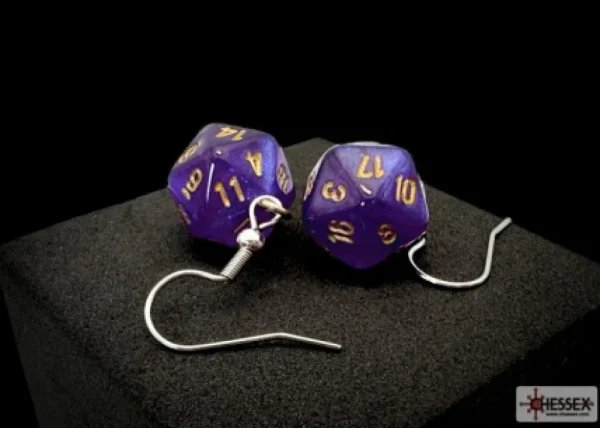 Chessex Hook Earrings Borealis Royal Purple Mini-Poly D20 Outlet