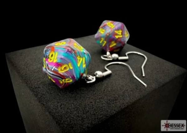 Chessex Hook Earrings Festive Mosaic Mini-Poly D20 Cheap