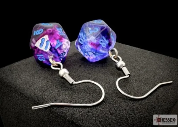 Chessex Hook Earrings Nebula Nocturnal Mini-Poly D20 Best Sale