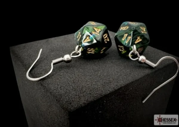 Chessex Hook Earrings Scarab Jade Mini-Poly D20 Best