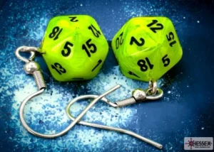 Chessex Hook Earrings Vortex Bright Green Mini-Poly D20 Clearance