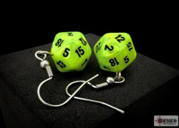 Chessex Hook Earrings Vortex Bright Green Mini-Poly D20 Clearance