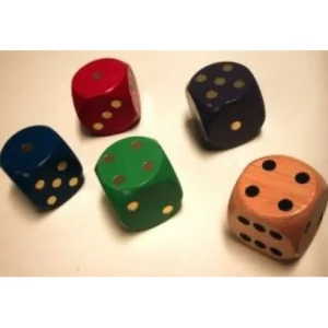 Hot Games Houten Dobbelstenen 30 Mm. 5 Kleuren New