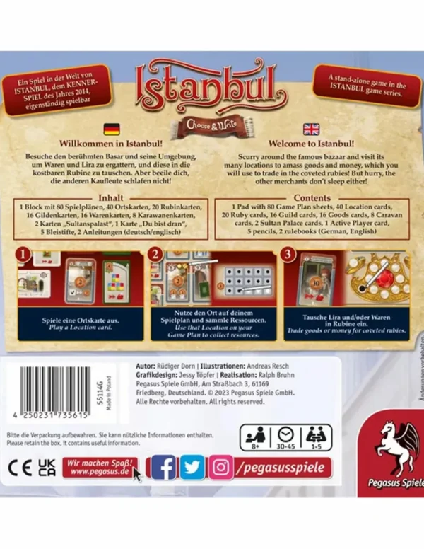 Pegasus Spiele Istanbul - Choose & Write Boardgame (Eng-Ger) Hot