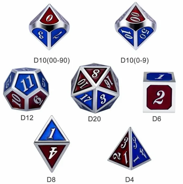 Dice Habit Metal & Enamel Dice Set - Burgundy & Blue New