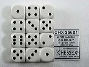 Chessex Opaque White/Black D6 16Mm Dobbelsteen Set (12 Stuks) New