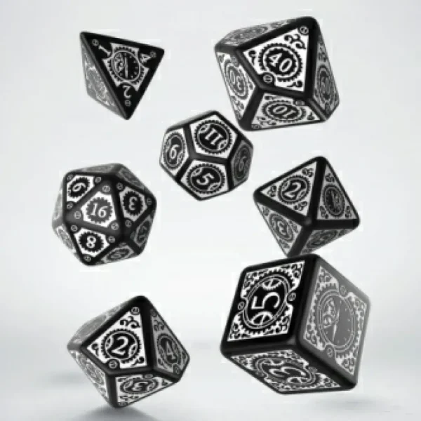 Q Workshop Steampunk Clockwork Black & White Dice Set (7) Fashion