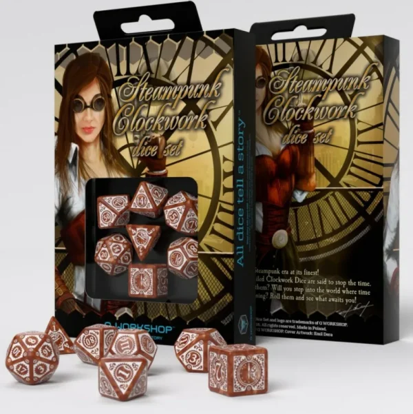Q Workshop Steampunk Clockwork Caramel & White Dice Set (7) Best Sale