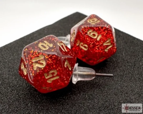Chessex Stud Earrings Glitter Ruby Mini-Poly D20 Hot