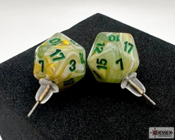 Chessex Stud Earrings Marble Green Mini-Poly D20 Sale