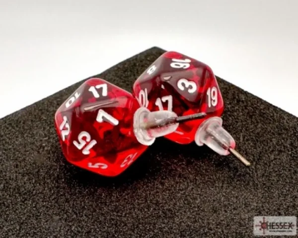 Chessex Stud Earrings Translucent Red Mini-Poly D20 Best