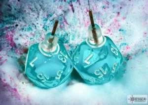 Chessex Stud Earrings Translucent Teal Mini-Poly D20 New
