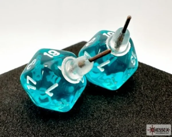 Chessex Stud Earrings Translucent Teal Mini-Poly D20 New