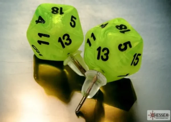 Chessex Stud Earrings Vortex Bright Green Mini-Poly D20 Clearance