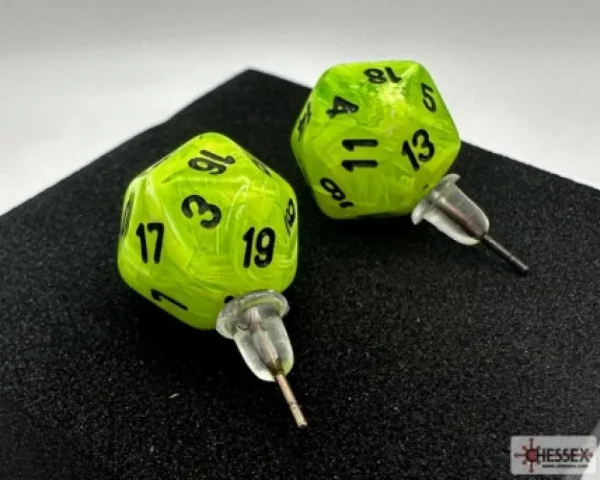 Chessex Stud Earrings Vortex Bright Green Mini-Poly D20 Clearance