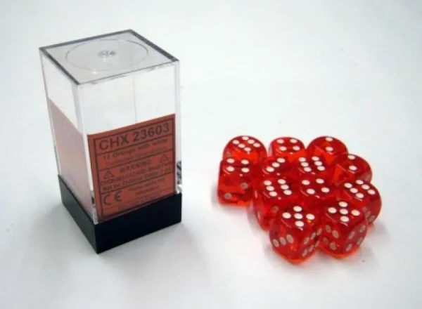 Chessex Translucent Orange/White D6 16Mm Dobbelsteen Set (12 Stuks) Fashion