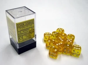 Chessex Translucent Yellow/White D6 16Mm Dobbelsteen Set (12 Stuks) Best