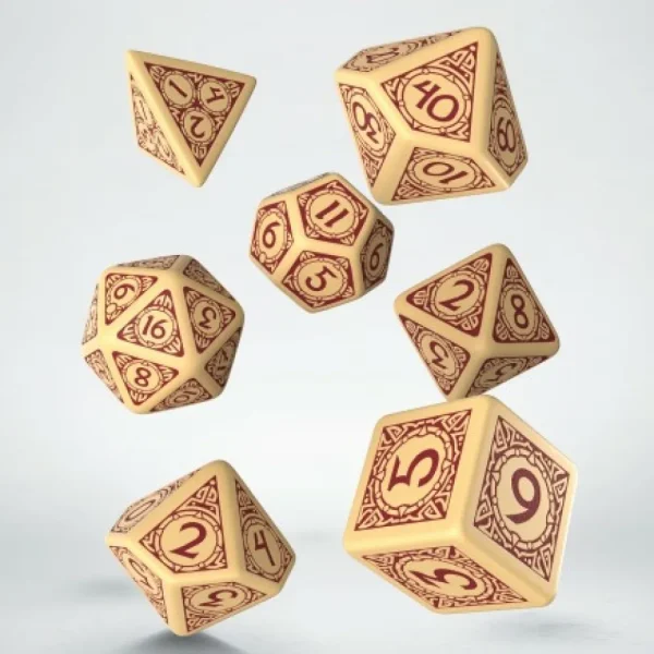 Q Workshop Viking Beige & Burgundy Dice Set (7) New