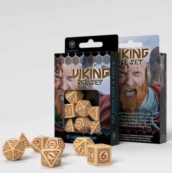 Q Workshop Viking Beige & Burgundy Dice Set (7) New